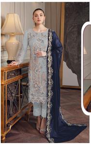 Dhwaja Export New Heavy Georgette Traje paquistaní para mujer Bordado Secuencia Trabajo Palazzo Semicosido para venta en línea En stock - Product Image 4