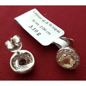 Pendientes de Plata de Ley 925 con Gemas Shah para Mujer, Cuarzo Limón Natural, Topacio Blanco con Granate, Ópalo y Diamantes con Engaste de Bisel - Product Image 2