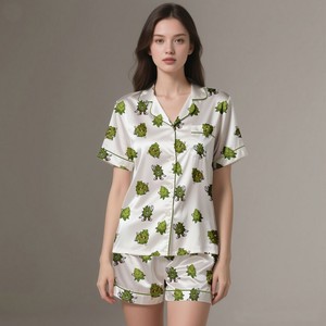 Women's Luxury Satin Silk 2-Piece <b>Pajama</b> Set Summer Spring Breathable Lightweight Comfort - Product Image 2