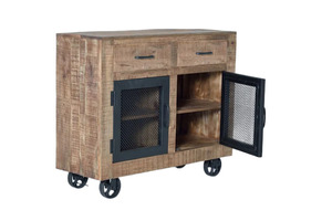 Buffet de style industriel moderne avec finition rustique en bois de manguier et portes métalliques, accompagné de dessous-de-verre en métal - Product Image 4