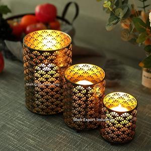 Bougeoirs votifs en fer de conception de découpe laser de forme ronde pour la décoration de la maison et de Noël Bougie votive noire - Product Image 2