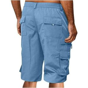 Pantalones cortos de sarga informales para hombre, pantalones cortos de algodón con cordón clásico, elásticos, cintura elástica, ajuste relajado, pantalones cortos de trabajo de verano - Product Image 3