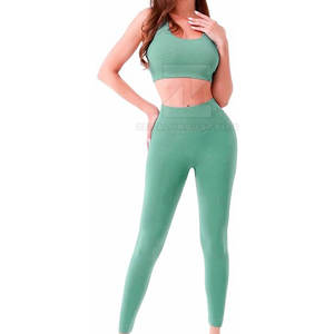 Conjunto de yoga sólido ligero para mujer con cintura elástica y logotipo frontal-Ropa de gimnasio de entrenamiento - Product Image 1