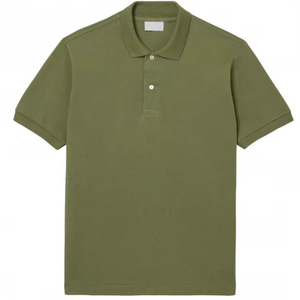 Polo de Piqué de Algodón Verde Oliva para Hombre, Manga Corta, Casual, Color Sólido, Tejido Antiarrugas, Corte Regular - Product Image 1