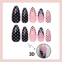 HYC-DJ-1887 Faux Ongles à Presser Couleur Amande Française 24 Pièces Style Brillant à Fleurs 3D et Pois Vente en Gros