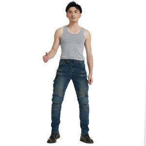 Vaqueros de mezclilla azul para hombre, blindados y protectores, estilo motero, con bolsillos cargo y rodilleras extraíbles con protección certificada CE y comodidad. - Product Image 5