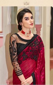 Saree de créateur en soie Design exclusif dernière Collection avec broderie travail lourd vêtements de fête de mariée ethnique - Product Image 6