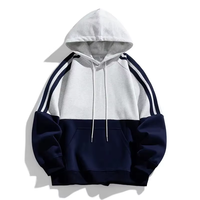 Sweat-shirt à capuche pour homme, hiver, color block, manches contrastées, bleu marine, avec poche, coupe classique, décontracté, manches longues, style français