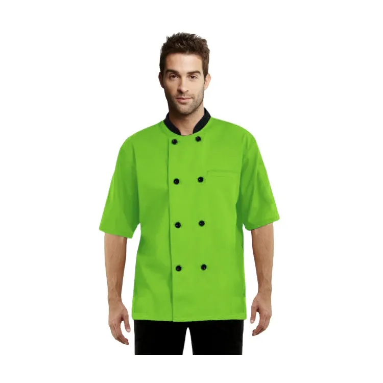 OEM all'ingrosso personalizzato estate Hotel uniformi verde manica lunga giacca da cuoco quantità cotone stile articolo Unisex