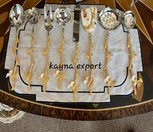 Ensemble de cuillères et de couteaux en acier inoxydable poli miroir plaqué or artisanal en gros, utilisation pour la vaisselle à domicile, manche noir - Product Image 6