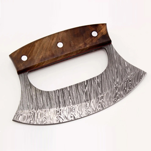 <b>Pizza</b> <b>Cutter</b> Wood Handle Custom Ulu Knife Handmade Damascus Chef Kitchen Ulu Knife With Leather Sheath Ulu Knife Wholesale - Product Image 2