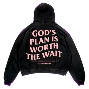 Vintage Custom Men's 450 GSM Heavy Weight Zipper Hoodie Oversized Washed Cotton Fleece Screen Printing Custom Logo for Winter - Product Image 3