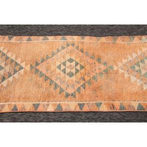 Alfombra Turca Vintage, Alfombra Herki de 2.5x11.2 pies, Alfombra Geométrica Naranja - Product Image 5