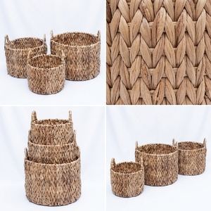 Ensemble de paniers de rangement en écorce de bananier naturelle, avec structure en fer, cylindriques tressés, à poignée arquée, pour plantes et décoration artistique de la maison - Product Image 2