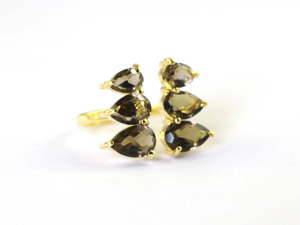 Bague en pierre précieuse de quartz fumé faite à la main, plaquée or 14 carats, laiton, bague ajustable pour femmes - Product Image 5