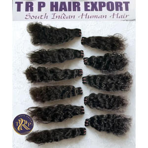 Virgin Raw Indian Temple Hair 100% Natural Black Extensiones de cabello humano de alta calidad en Body Wave y Kinky Curl Style - Product Image 5
