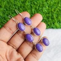 Boucles d'oreilles pendantes de luxe en Charoïte multi-pierres, plaqué argent 925, faites à la main, bijoux bohèmes en cristal, cadeau de mariage et de fête pour femme, violet