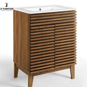 Gabinetes de tocador de baño independientes modernos de JY Vietnam con luz LED Lavabo de cerámica Material de MDF Vanities - Product Image 3