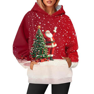 Sudaderas navideñas informales para mujer, Jersey ligero de manga larga de Color sólido, sudaderas holgadas con sublimación 3D y bolsillo - Product Image 5