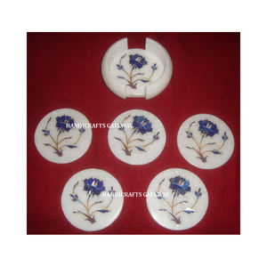 ชุดจานรองแก้วหินอ่อนสีขาวคุณภาพสูง ดีไซน์ลายดอกไม้สีน้ำเงินสวยงาม พร้อมพื้นผิวมันเงา เหมาะสำหรับใช้ในบ้านและห้องครัว - Product Image 4