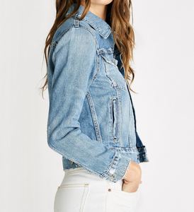 Chaqueta vaquera recortada de moda para mujer con dobladillo deshilachado y acabado desgastado para trajes de calle modernos 2025 - Product Image 2