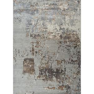 Tapis noué à la main en laine, bambou et soie Tattvam Abstract, gris et noir, pour salon, couloir, chambre rectangulaire - LRB (9031) - Product Image 1