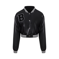 Blouson bomber court en cuir PU pour femme, manches longues, doublure épaisse en polyester, style motard, fourrure de raton laveur 100% naturelle, chaud, pour l'automne