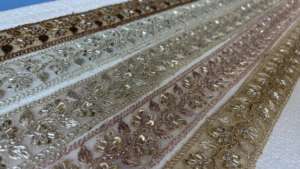 Hand Embroidered <b>Beaded</b> Lace <b>Trim</b> Luxury Eco-Friendly for Saree Blouse Bridal Wear Garments Dupatta Borders Decorative Sewing - Product Image 5