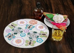 Napperon perlé classique or ivoire Aqua violet et décoration d'assiette à dîner avec conception de papillon de fleur - Product Image 6