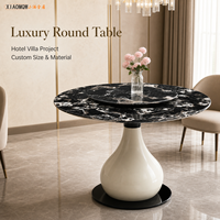 Table à manger ronde moderne de luxe en marbre noir avec plateau tournant sur piétement pour hôtel, restaurant, salle à manger, 8 places