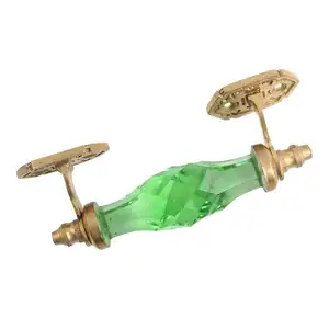 Handcrafted Green Cut Glass Golden Small Decorative Door Handles Set Kitchen Pulls For Cabinet Drawer Dresser Wholesale GH-64