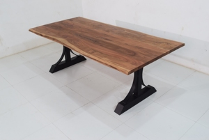 ชุดโต๊ะรับประทานอาหารไม้มะม่วงแข็งดีไซน์ทางอุตสาหกรรมขาโลหะสีดำพับได้สำหรับสำนักงานโรงแรมใช้กลางแจ้ง - Product Image 4