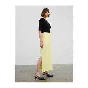 Jupe mi-longue pour femme, coupe trapèze, taille haute, sans doublure, avec fente latérale - Product Image 2