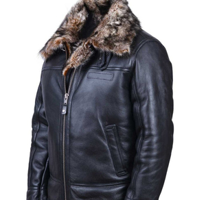 Chaqueta de Invierno para Hombre, Chaqueta Bomber Cálida de Cuero, Chaqueta de Piel de Oveja de Primera Calidad para Hombre - Product Image 1