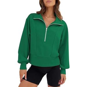 OEM personalizado cuarto de las mujeres sudaderas con cremallera hombro caído diseño personalizado sudaderas clásicas poliéster/algodón para el invierno - Product Image 1