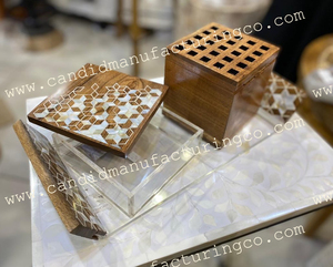 Nuevo juego de bandejas con incrustaciones de hueso, bandeja para servir hojas de hueso de madera con quemador de incienso de nácar, juego de regalo, Colección perfumada de 3 piezas - Product Image 6