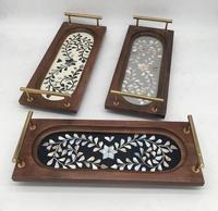 Meist verkaufte Holz & Perlmutt Inlay Luxus plattierte Serviert abletts Schüssel Platten Lade platte hand gefertigt mit Gold griff