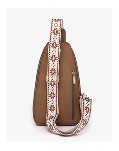 Bolso de pecho de microfibra negro con correa ajustable estampada, cierre de cremallera, diseño informal para uso diario - Product Image 4