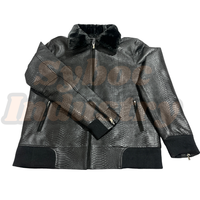 Veste en cuir gaufré peau de serpent Nouveau blouson bombardier en cuir noir imprimé python avec col détachable veste en fausse fourrure