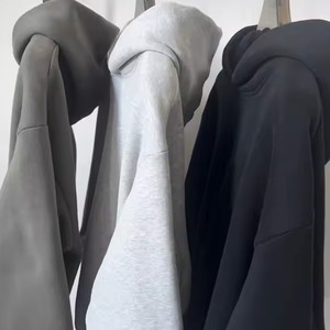 Produit de vente chaud pur pull uni surdimensionné personnalisé à capuche mélangé pour hommes et femmes avec poches et cordons de serrage pour les deux - Product Image 6