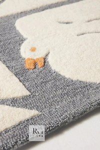 Tapis moderne 100% laine fait main sur mesure, très résistant, grande taille, boucle de soie coupée, blanc, salle à manger, salon, sol de la maison - Product Image 3