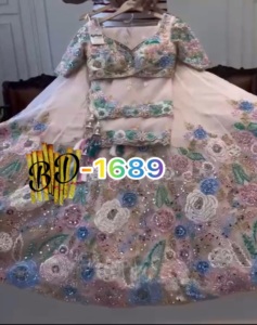 Lehenga choli เสื้อผ้าอินเดีย patta อินเดียปักเลื่อมกระจกจริงที่สง่างามสำหรับผู้หญิง - Product Image 1