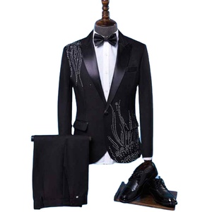 Costume de mariage formel pour homme, 2 pièces, veste et pantalon, col en V, deux boutons, coupe classique, imprimé, grande taille, 2026 - Product Image 4