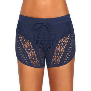 Bañador de playa para mujer, pantalones cortos ahuecados con cordón, Color sólido - Product Image 4