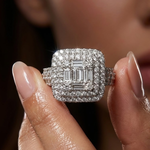 Bague européenne pour femme, nouvelle collection, effet d'illusion, or blanc 18 carats, bijoux en diamant véritable, cadeau romantique - Product Image 2