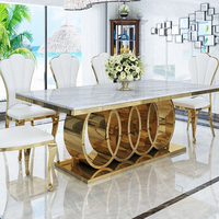 Table à manger rectangulaire moderne en acier inoxydable avec cadre en métal doré, 6 places, pour la maison, le restaurant, les banquets
