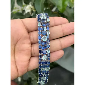14K Gold Tennis <b>Bracelet</b> 925 Silver Kyanite Blue Topaz Rhodium White Gold Rose Gold Available Diamond Onyx Pearl Religious - Product Image 1