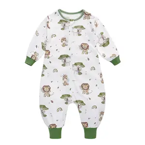 Custom 100% Organic Cotton Allover Print Summer Baby Sleeping Bags Long Detachable Sleeve Split Leg Sleepers Children Pajamas