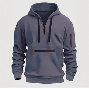 Sudadera con capucha de Otoño Invierno para hombre, bolsillo con cremallera, 100% algodón, moda informal, cálido, con cordón, camisetas de manga larga para todos los días al aire libre - Product Image 2