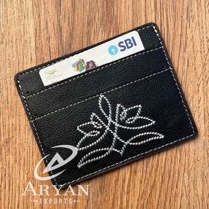 Tarjetero de cuero genuino personalizado con puntada para botas más popular, venta al por mayor, billetera de identificación comercial y tarjeta de crédito de alta calidad para mujer - Product Image 1